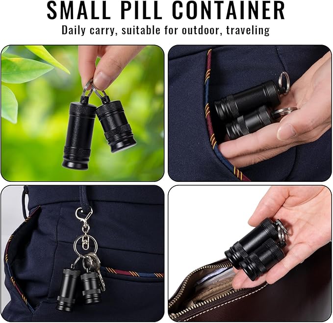 Portable Keychain Pill Holder - Waterproof Aluminium Alloy Small Pill Case, Metal Pill Container for Purse Daily Pill Box Medicine Bottle Organizer for Outdoor Camping Travel