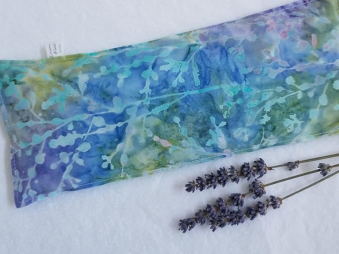 Handmade Organic Lavender Eye Pillow for Relaxation – Sleep Aromatherapy, Flaxseed Eye Mask – Batik Cotton Pillow - Pastel Batik Undersea