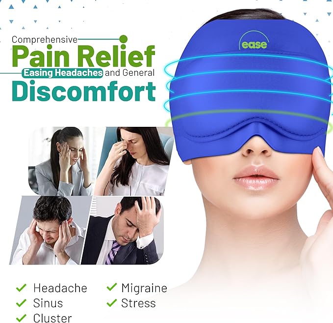 Headache Relief Cap - 2 in 1 Soothing Migraine Relief Cap with Detachable Eye Mask 20% Extra Gel - Headache Hat for Migraines - Cold Ice Head Wrap Products for Stress, Tension, Hangover & Puffy Eyes