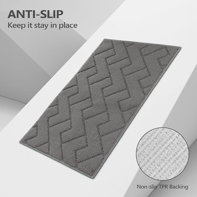 hicorfe Kitchen Rugs and Mats Sets,2 Pieces Super Absorbent Polypropylene Non-Slip Rug,Soft Comfort Floor Mat,Machine Washable for Kitchen,Hallway,Office,Sink,Laundry(20" x 32"+20" x 59",Grey)