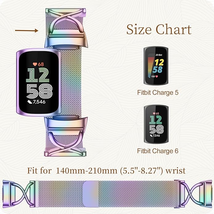 JKD X-Shape Metal Band Compatible with Fitbit Charge 6/ Charge 5 Bands for Women Men, Soft Stainless Steel Mesh Loop Strap Bracelet Wrist Band Replacement for Fitbit Charge 5/ Charge 6 Fitness Tracker