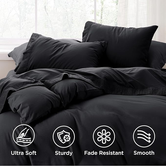 Bedsure Twin Sheets Set - 3 Pieces Soft Twin Bed Sheets - Breathable & Cooling - Hotel Luxury - Easy Care Polyester Microfiber Bedding for Women, Men, Black