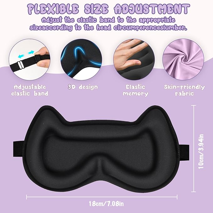 Kids Sleep Mask Eye Mask: 3D Contoured Cup Sleeping Masks, Blindfold with Adjustable Strap, Kids Eye Cover for Boys, Girls, Teens, Pressure-Free with Memory Foam Face Mask for Sleeping (Purple)