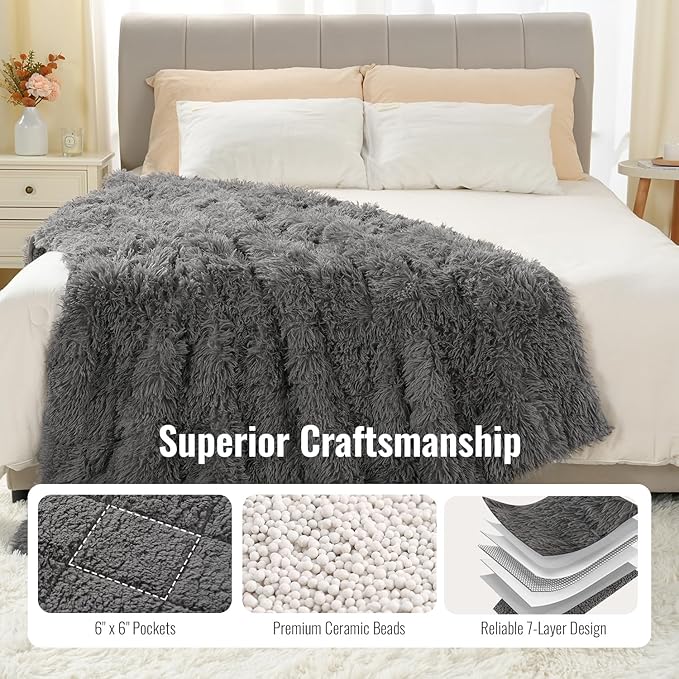 Uttermara Faux Fur Weighted Blanket Twin Size 15 Pounds, 48" x 72" Sherpa Heavy Blanket Throw for Couch Sofa Bed, Super Soft Plush Fleece & Warm Cozy Sherpa Reverse, Great for Calming and Relax, Gray