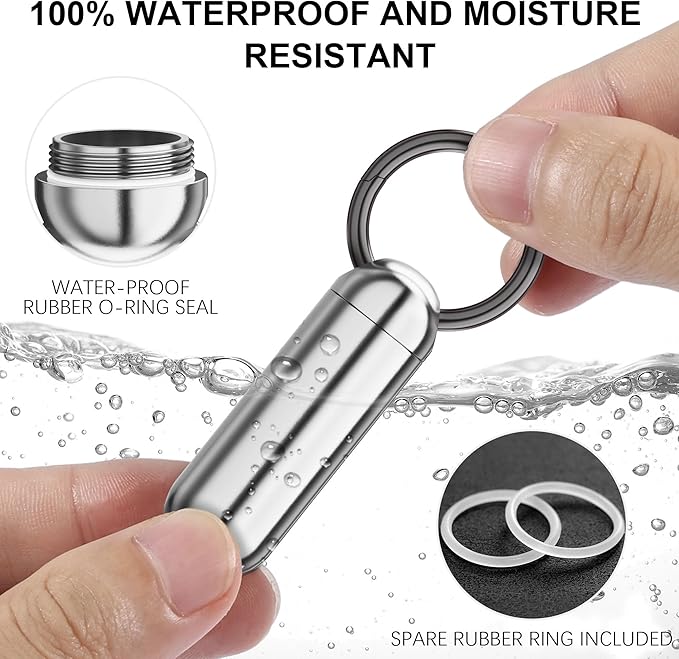 Tiny Portable Titanium Keychain Pill Case - Waterproof, Pocket Pill Organizer With 1 Compartment, Travel Bottle