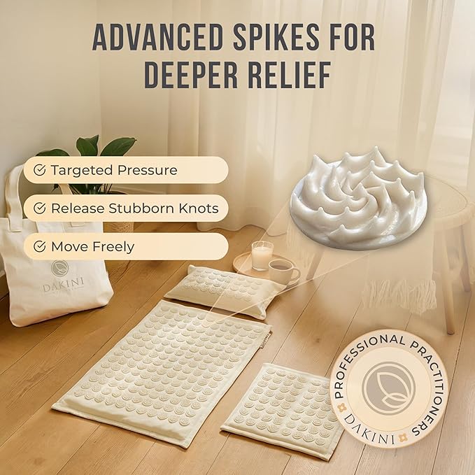 Dakini Premium Linen Acupressure Mat and Pillow Set with Mini Pad - Acupuncture Mat Full Body Pain Relief