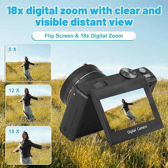 5k Digital Camera,75mp Cameras for Photography with 18x Digital Zoom & Autofocus,3" 180° Flip Screen,WiFi Vlogging Camera for YouTube Video,Photography Cameras for Beginners,With32GB Card & Flas