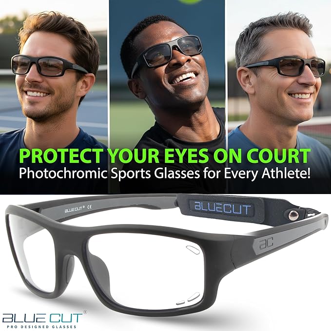 BLUE CUT Sports Protection Goggles, Photochromic Lenses Safety Glasses for Basketball, Pickleball Indoor Outdoor Sports