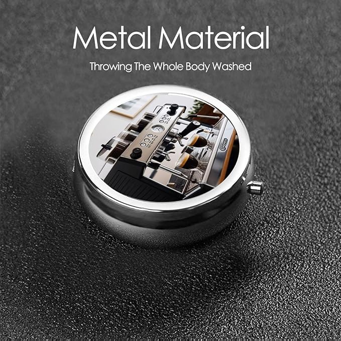 ZhongGuo Espresso Machine Printed Pill Organizer,Round Travel Pill Organizer Mini Medicine Pill Box for Purse Iron Plating