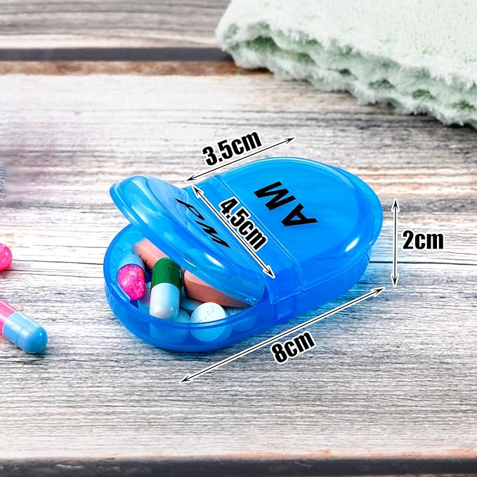6 Pack Pill Organizer Pocket Small Case Holder Am Pm Pill Case Portable Two Compartment Round Travel 2 Times a Day for Vitamin Medication Supplement(Blue)