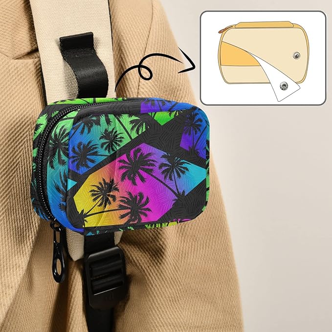 Pill Box Colorful Geometry Palm Trees 7 Day Pill Case Travel Pill Organizer Bag with Zipper Portable Weekly Vitamin Medicine Supplement Holder Pouch Bag