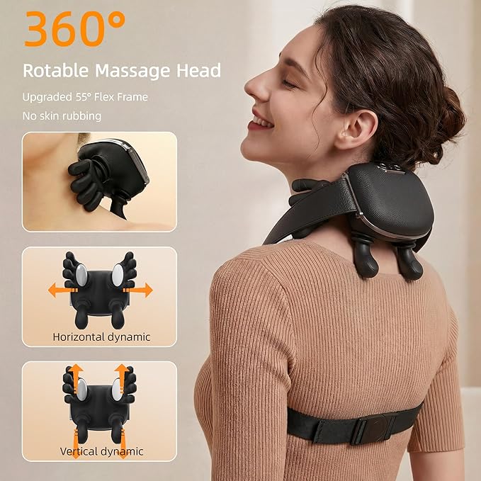 Imitated Massage Tools Portable Shiatsu Neck and Back Massager Back Massager, Electric Deep Tissue 4D Kneading Massage, Simulated Human Relax Muscle Tension Relief an Black