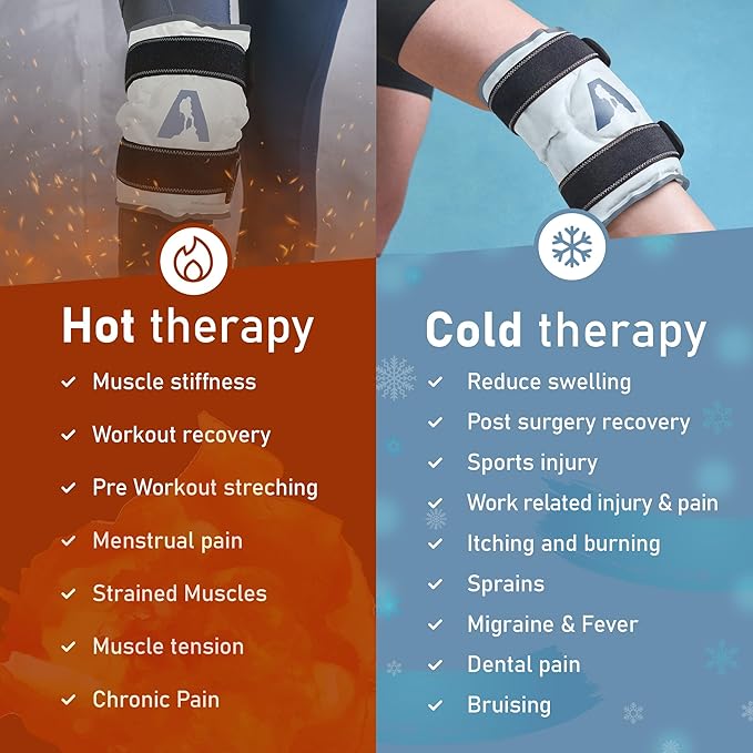 Hot and Cold Therapy Knee Wrap Gel Pack (10" x 12.5") Reusable Heating Pad & Flexible Freezer Pack for Leg Injuries and Knee Pain Relief - Grey