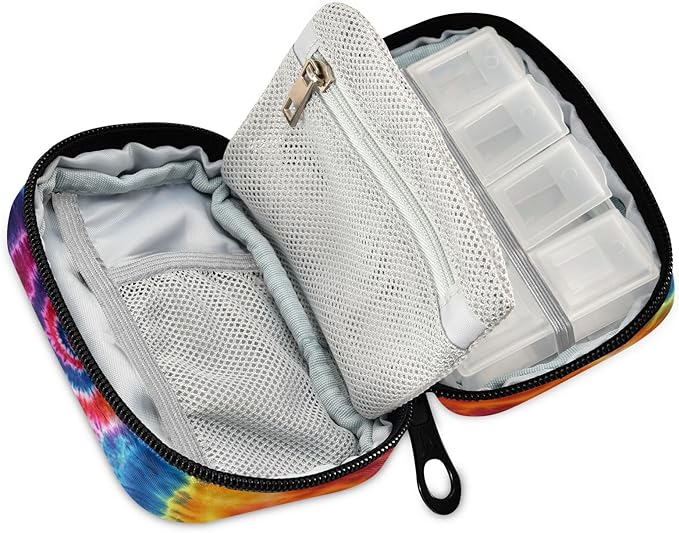 Travel Pill Case Colorful Tie Dye Weekly Small Pill Box 7 Day Pill Box Pill Organizer Bag