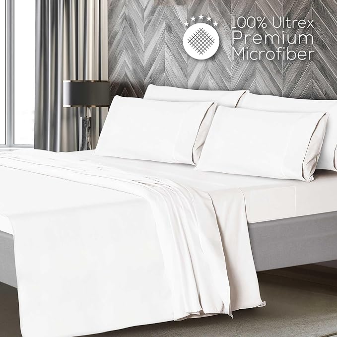 Mueller UltraTemp 6 PC Queen Sheet Set - Ultra-Soft Luxury Series, Cooling & Breathable Hotel Luxury Bed Sheets, Deep Pocket Wrinkle-Free Oeko-TEX, White
