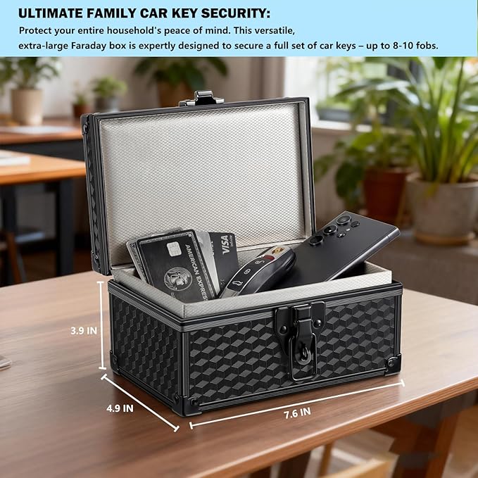Faraday Box for Car Keys, Car Key Fob Signal Blocker RFID Blocking Protector, Secure Anti-Theft Shielding Cage for Keyless Entry (Black Rhombus)