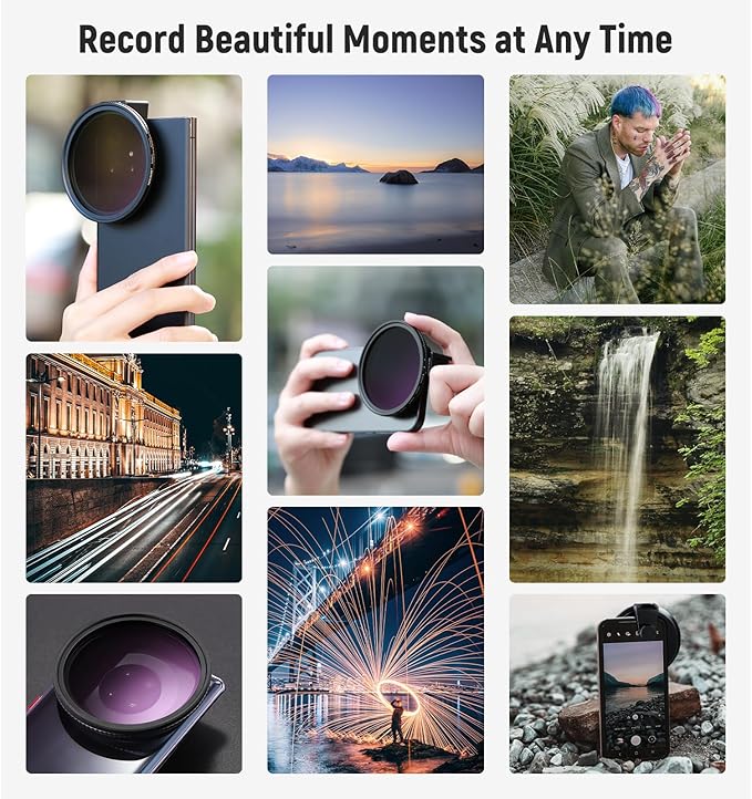 NEEWER 67mm Clip On Variable ND Filter Kit with Cold Shoe Phone Clip, Adjustable ND2-32 Filter Compatible with iPhone 17 16 15 Pro Max Plus Android Samsung Galaxy S24 S25 Ultra
