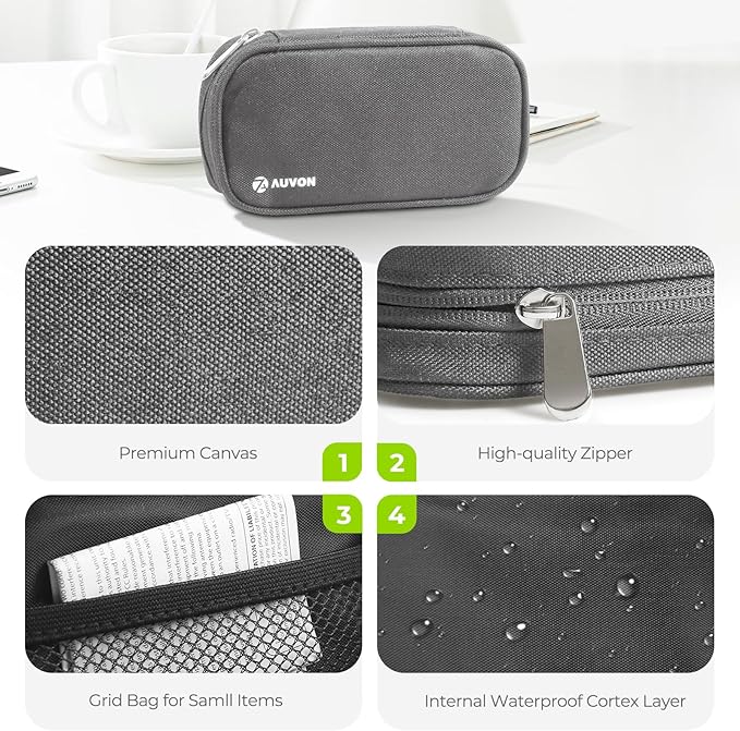 AUVON Canvas Bag Travel Pill Organizer 2 Times a Day, Large AM/PM Weekly Pill Box 7 Day Pill Case with Portable Gray Zipper Cloth Bag for Holding Supplements, Vitamins and Fish Oils