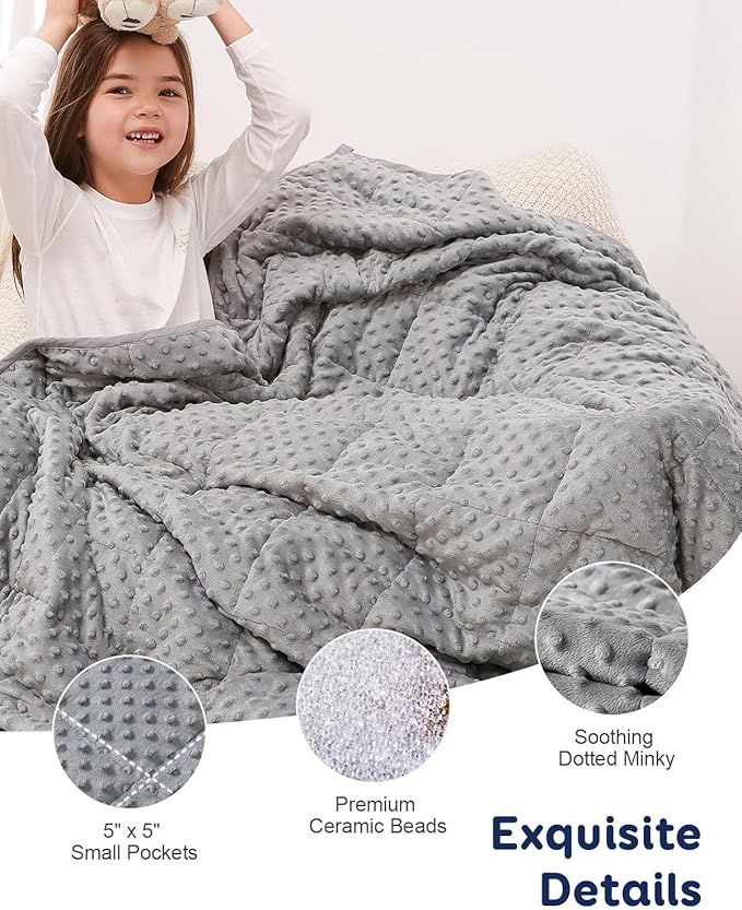 Kivik Weighted Blanket 5lbs, Small Minky Dotted Blankets, Soft Heavy Blanket Throw, Machine Washable, 36 x 48 Inches Grey