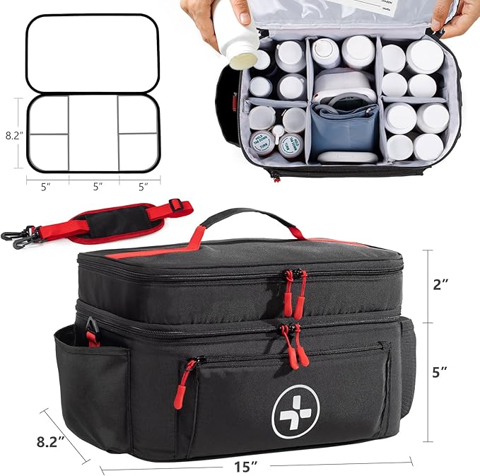BAGSFY Travel Medicine Bag Organizer, Medical Bag Empty, Pill Bottle Organizer for Home, Large Medication Storage, Travel Carrying Case First Aid Kit Bags Empty, Emergency Kit.