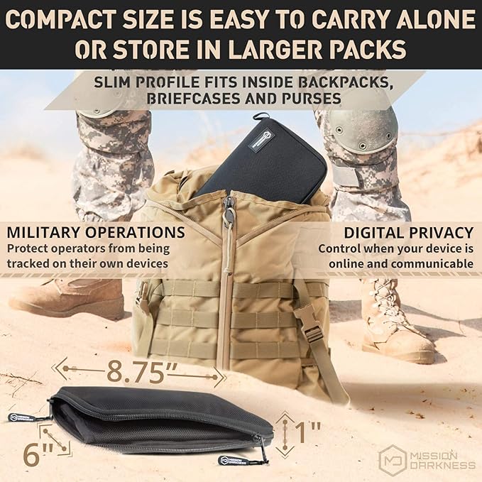 Mission Darkness Phone & Keyfob Faraday Bag Bundle - Collection Includes 1 Mojave Faraday Phone Bag + Keyfob Shield (2-Pack). RF Shielding, Anti-tracking & Hacking, EMF Reduction, EMP Protection.