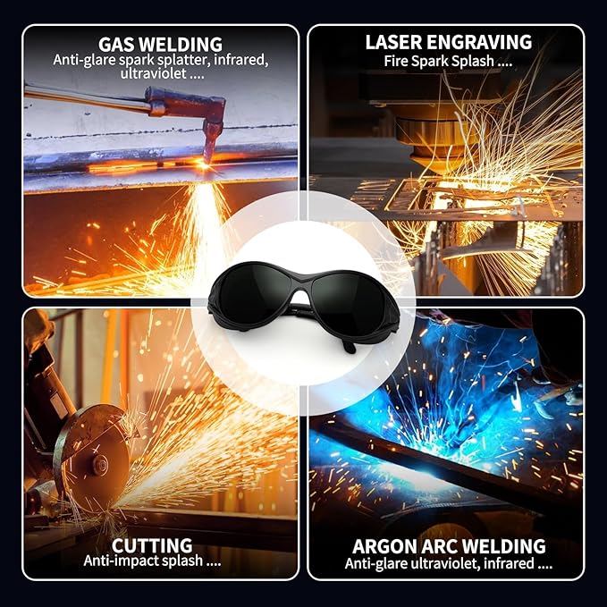 Wrap-around Design 2-Pack Welding Goggles Eye Protective Safety Glasses for Welders with Black Lens Anti-Flog Anti-glare Anti-shock Welding Glasses