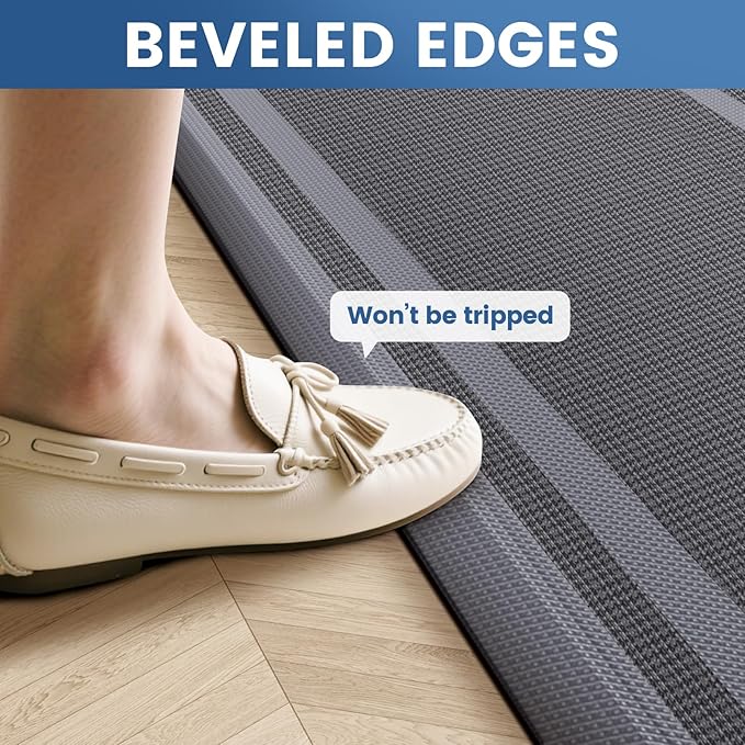 KitchenClouds [2 PCS] Kitchen Rugs Cushioned Anti-Fatigue Kitchen Mats for Floor Waterproof Kitchen Rug Set Non-Slip Comfort Standing Mat for Office, Sink, Laundry 20"×30"+20"×47", Grey