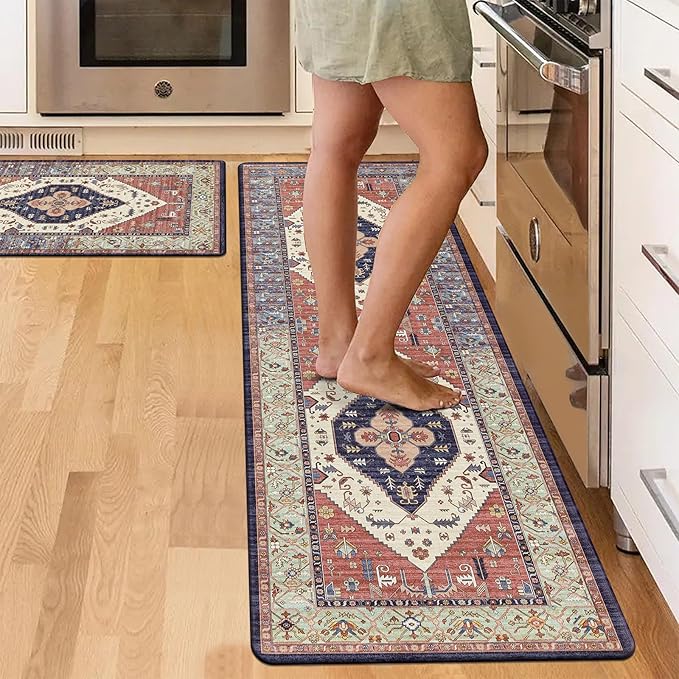 Pauwer Anti Fatigue Kitchen Mats for Floor 2 Piece Set, Cushioned Memory Foam Kitchen Rug, Non Slip Kitchen Runner Rug Carpet, Waterproof Kitchen Sink Area Rug Comfort Standing Mat for Kitchen Laundry