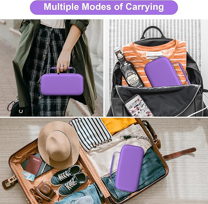 Canboc Travel Carrying Case for Asthma Inhaler, Handheld Spacer for Adults and Kids, Masks, Hard Inhaler Case with Mesh Pocket fit Medicine and Other Essentials, Purple