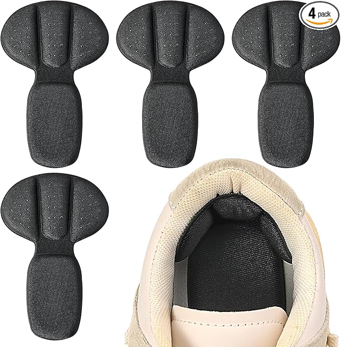 Back of Heel Cushion Pads, 4Pcs Mesh Adhesive Heel Grips Inserts for Boots, Loose Shoes Too Big, Reusable Heel Guards Liners for Women Men, Anti Blister Shoe Liners Heel Protectors (Black)