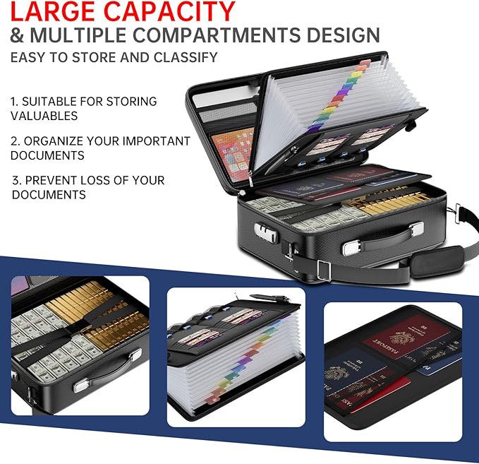 Tamfile Fireproof Document Box, Hard Case 5200°F Fireproof Water Safe File Box with Lock, 8-Layer Fireproof Safe File Organizer for Important Documents, Valuables, Laptop, Passports (Black)
