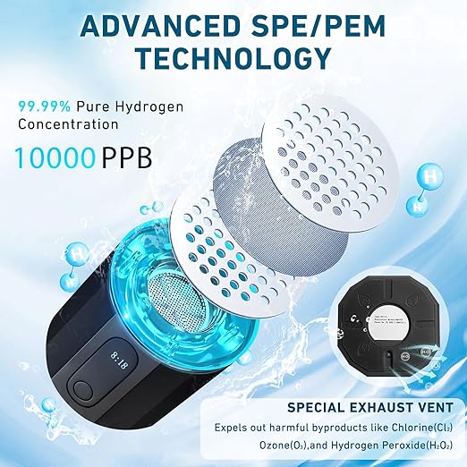 New Upgrade 10000PPB Hydrogen Water Bottle SPE/PEM Technology Seven Colorful Light Double Anti-Slip and Leak-Proof Hydrogen Water Generator with LCD Display (Black, H80)