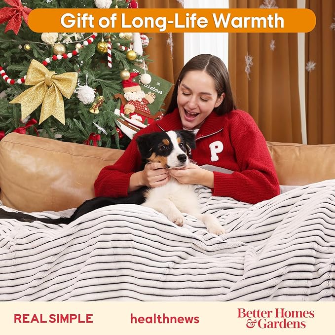 ZonLi 2-in-1 Weighted Heated Blanket for Back Pain, Heated Weighted Blankets (60”x80”,20lbs), 6 Heating Levels 1-10H Auto Off, Soft Ribbed Flannel Washable, Queen Size Chirstmas Gift for Family