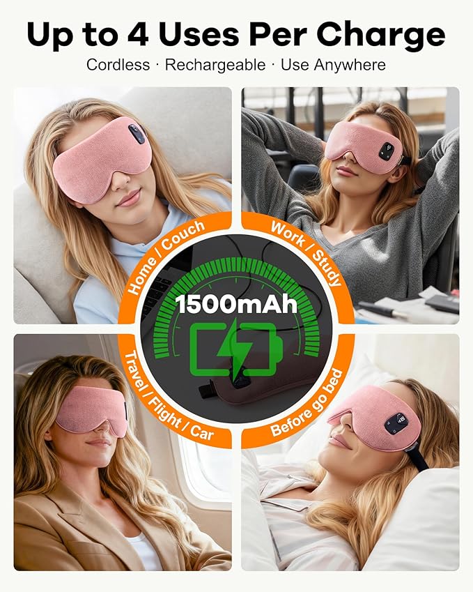 FACEMOON Cordless Heated Eye Mask for Stye & Eye Relief - Rechargeable Warm Compress for Dry Eyes, MGD & Blepharitis - Electric Warming Sleep Mask with Natural Flaxseed Moist Heat (Pink)
