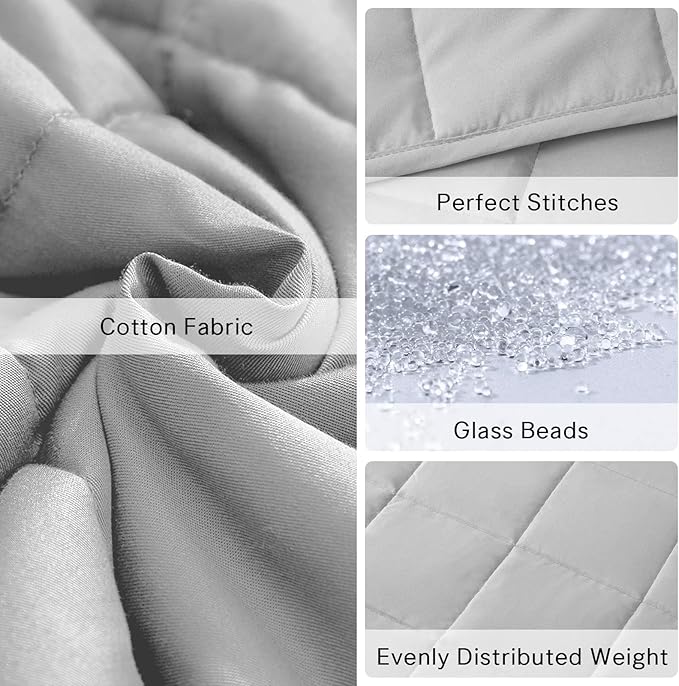 ZonLi Weighted Blanket for Adults (100% Cotton, 60"x80", 20lbs, Queen Size Light Grey) High Breathability Heavy Blanket, Soft Material with Premium Glass Beads, All-Season, Easy Care