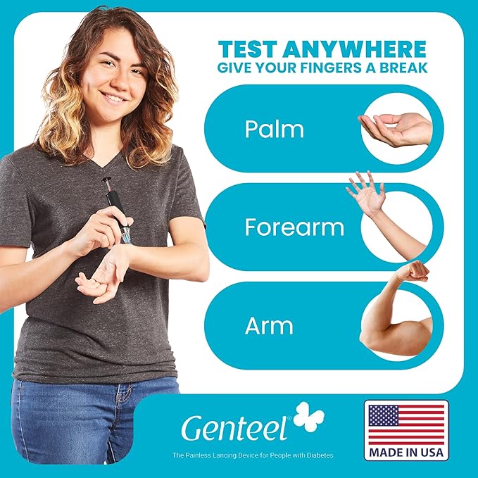 Genteel Plus - Pain Free Vacuum Lancing Device for Diabetes Testing - Blood Sugar, Glucose, Ketone, and DNA Home Tests (Buff Black)