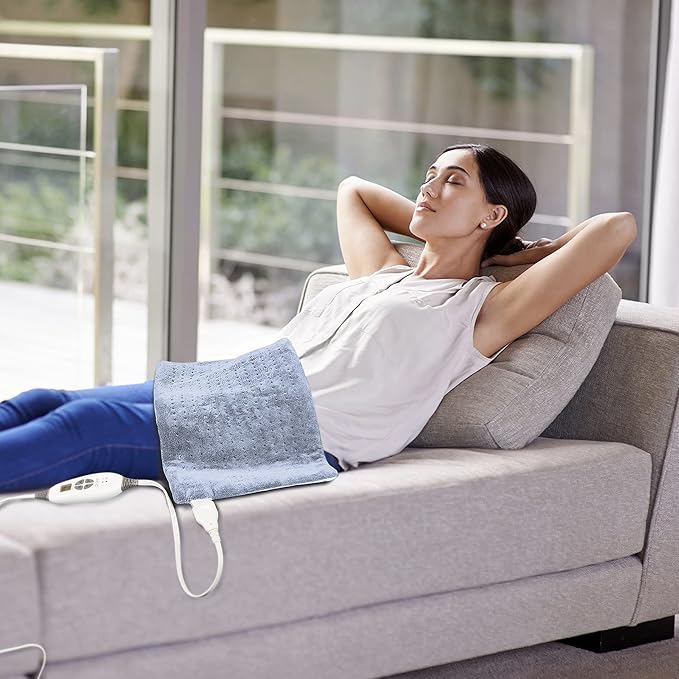Pure Enrichment® PureRelief Deluxe Heating Pad (12" x 24"), Full Body Therapy Pad with 4 InstaHeat Settings, Soft Machine-Washable Microplush Fabric and 2-Hour Auto Safety Shut-Off (Rain Blue)