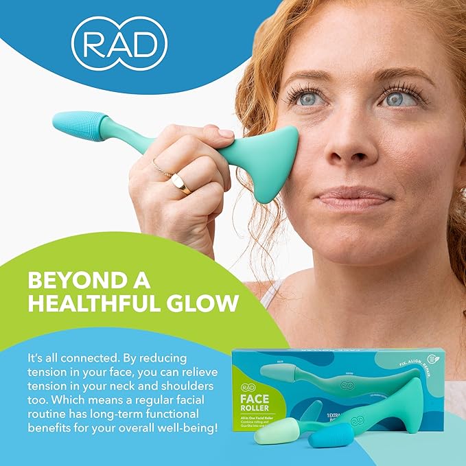 RAD 2-in-1 Face Roller – Textured and Smooth Silicone Roller Head Options - Freezer Safe for Cold Treatment - Wrinkles, Lifting & Lymphatic Drainage – Inspired by Jade Roller and Gua Sha