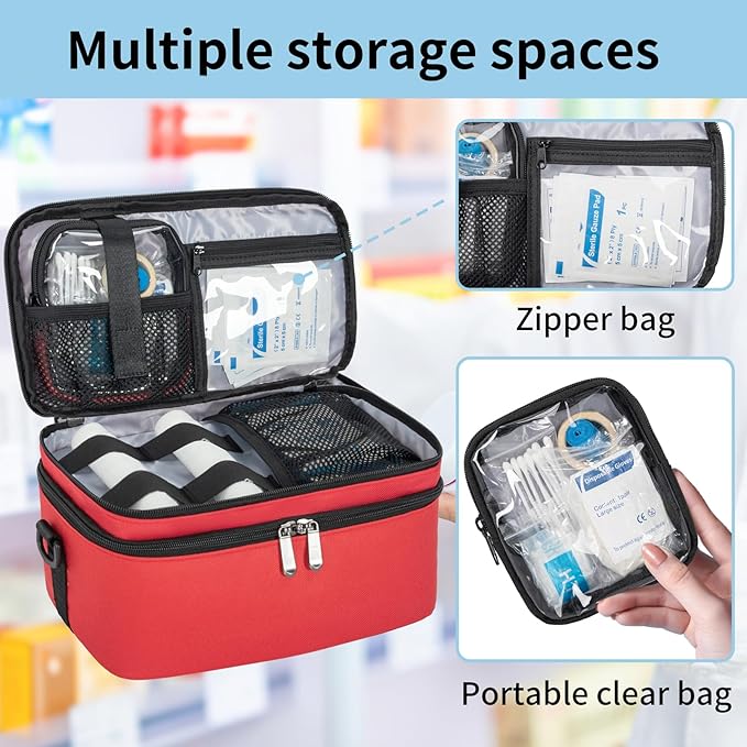 2 Layers Medicine Storage Organizer Bag with Portable Pouch, Pill Bottle Organizer Case, Lockable Medicine Travel Case for Pills, Vitamin, Fish Oil.