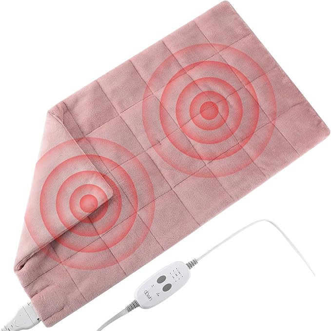 Weighted Heating Pad with 2 Massager 4.85Lbs,18"x33" X-Large Heated Pad for Back Pain Relief with 3 Heat Settings 2Hrs Auto Shut-Off for Neck Shoulder Arms Legs（Pink