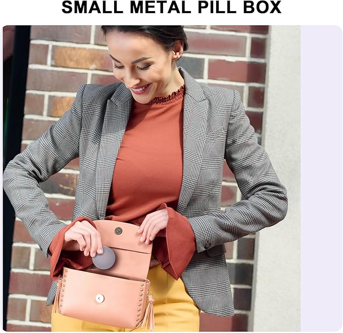 Metal Pill Box Pill Case - Waterproof Travel Medicine Organizer Single Round Aluminum Alloy Storage Daily Pill Container Multitool EDC Every Day for Vitamin, Fish Oil Gray Big Size