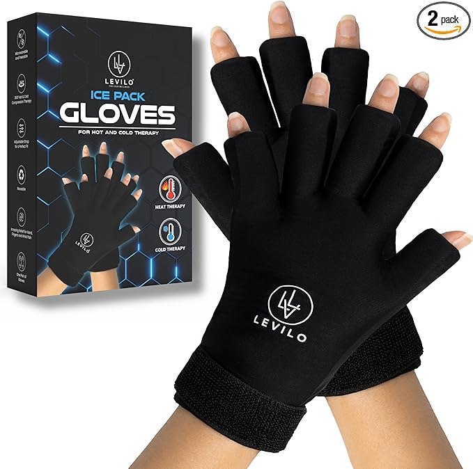 LEVILO Hand Ice Pack (2 Pack) Ice Gloves for Arthritis Hands, Carpal Tunnel, Hand Ice Pack Gloves for Arthritis, Finger Sleeves, Inflammation, Swelling, Joint Pain, Tendinitis, Hot & Cold Therapy