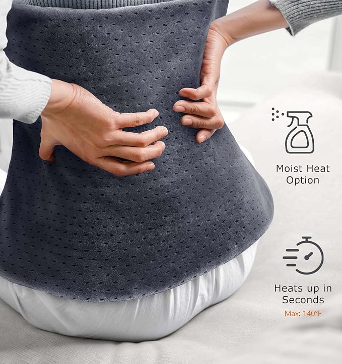 Heating Pad for Back Pain Relief, 33"x17" Electric Heating Pad for Shoulder, Neck, Cramp, Menstrual Pain, Christmas Gifts for Women Men Mom Dad - 6 Heat Settings and Auto-Off, Moist/Dry Heat pad, Gray