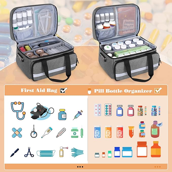 CURMIO Pill Bottle Organizer Storage, Medication Lock Box for Pill Organizer and Medical Supplies, Gray (Patented Design)