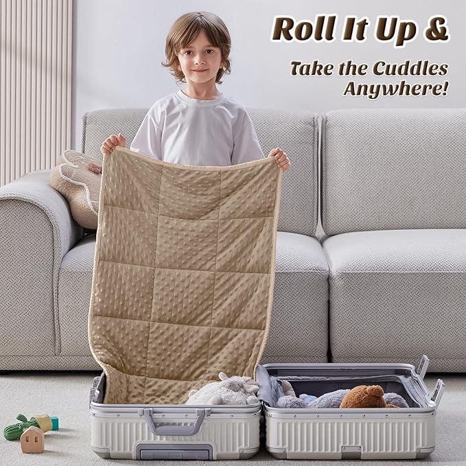anfie Weighted Blanket Kids(30"x40" 2lbs) Weighted Blanket Cooling Blanket for Sleeping,Throw Size Breathable Blanket with Premium Glass Bead(Khakil)