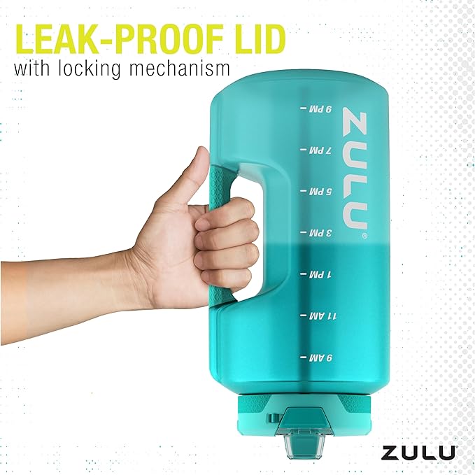 ZULU Goals 128oz Half Gallon Plastic Water Bottle with Straw and Time Marker | Large Reusable Jug with Handle and Leak Proof Lid for All Day Hydration, Gym and Outdoors, Gift Ready, Aquaviva