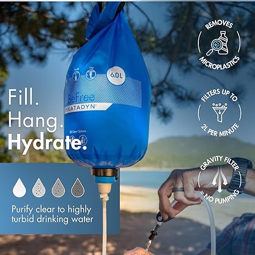 Katadyn Gravity BeFree 6L Water Microfilter, Camping, Backpacking, Emergency Preparedness, Blue