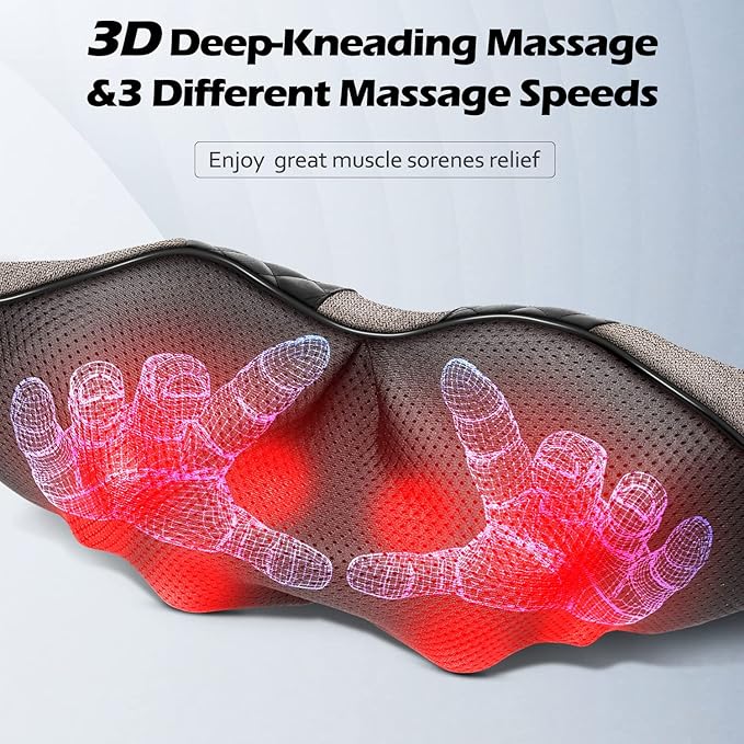 Blue Elf Shiatsu Electric Neck Back Massager Pillow 3D Kneading with Heat for Shoulder, Lower Back, Foot, Leg Muscles Pain Relief Relax in Car Office and Home (Gray)