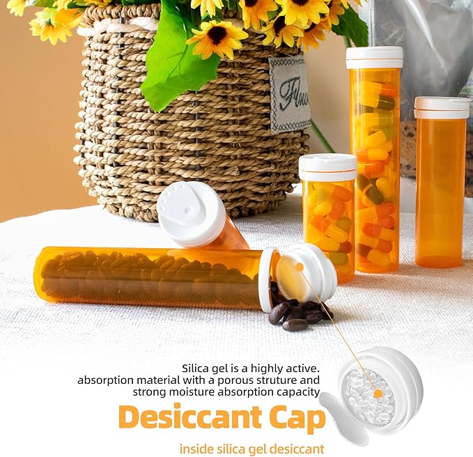 Desiccant Cap Pill Bottle, 60ml 20 pcs Medicine Bottle, Pill Bottles Empty with Caps, Empty Pill Bottles, Prescription Medicine Containers Travel Airtight Pill Airtight Medicine Container