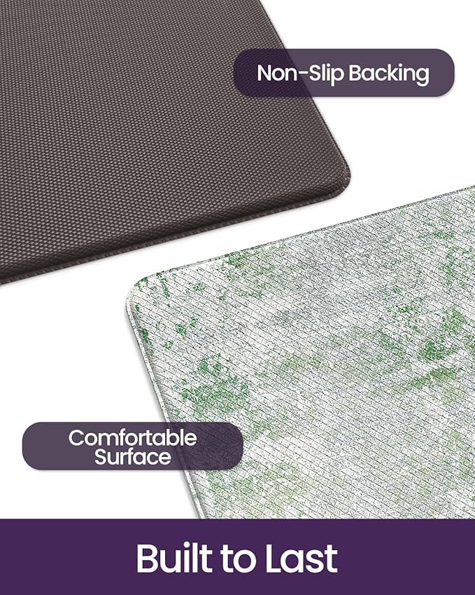 DEXI Kitchen Mats Cushioned Anti Fatigue, 23x59 Floor Padded Runner Rug Non Slip, Waterproof Standing Comfort Memory Foam for Front Sink Laundry, Green